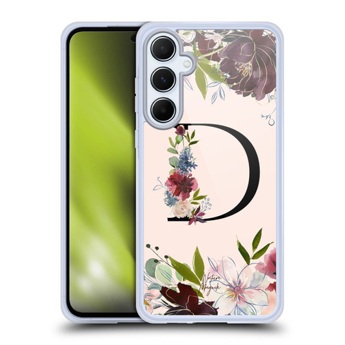 Nature Magick Rose Gold Flowers Monogram 1 Letter D Soft Gel Case for Samsung Galaxy A55 5G