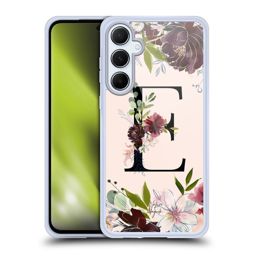 Nature Magick Rose Gold Flowers Monogram 1 Letter E Soft Gel Case for Samsung Galaxy A55 5G