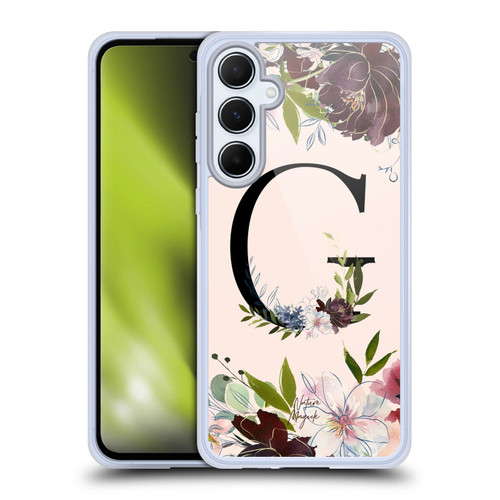 Nature Magick Rose Gold Flowers Monogram 1 Letter G Soft Gel Case for Samsung Galaxy A55 5G