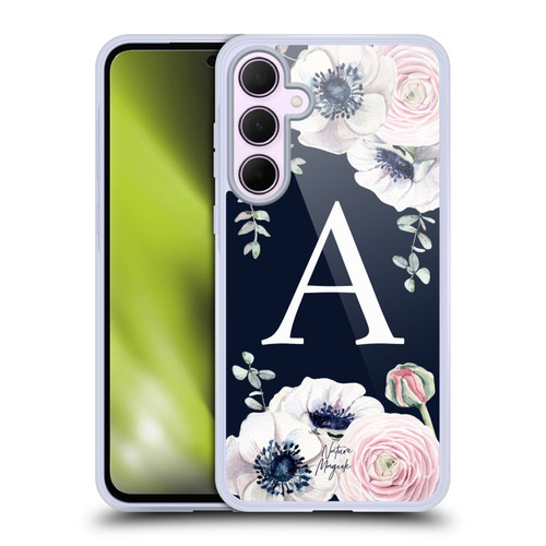 Nature Magick Floral Monogram Navy Flowers 1 Letter A Soft Gel Case for Samsung Galaxy A35 5G