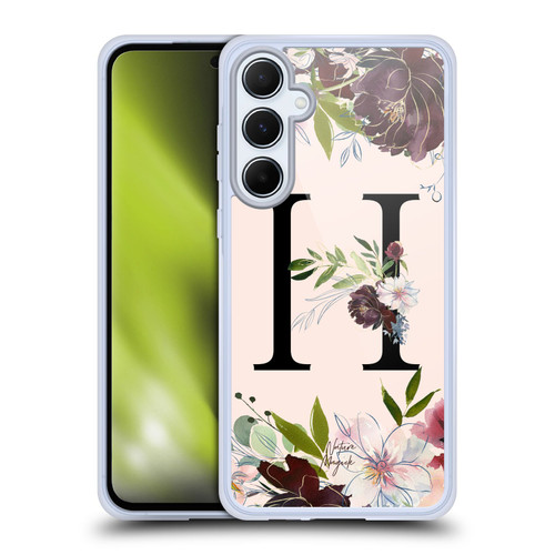 Nature Magick Rose Gold Flowers Monogram 1 Letter H Soft Gel Case for Samsung Galaxy A55 5G