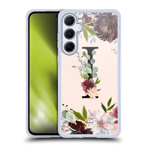 Nature Magick Rose Gold Flowers Monogram 1 Letter I Soft Gel Case for Samsung Galaxy A55 5G