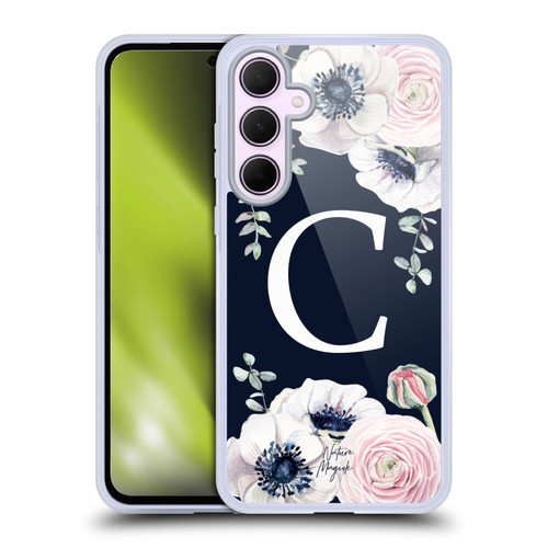 Nature Magick Floral Monogram Navy Flowers 1 Letter C Soft Gel Case for Samsung Galaxy A35 5G