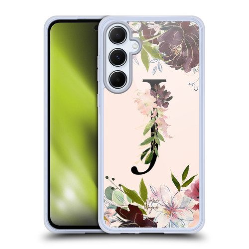 Nature Magick Rose Gold Flowers Monogram 1 Letter J Soft Gel Case for Samsung Galaxy A55 5G