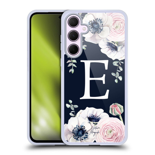 Nature Magick Floral Monogram Navy Flowers 1 Letter E Soft Gel Case for Samsung Galaxy A35 5G