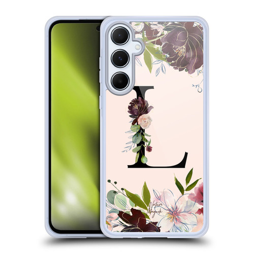 Nature Magick Rose Gold Flowers Monogram 1 Letter L Soft Gel Case for Samsung Galaxy A55 5G