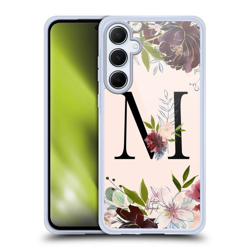 Nature Magick Rose Gold Flowers Monogram 1 Letter M Soft Gel Case for Samsung Galaxy A55 5G