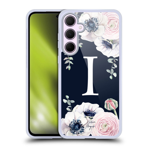 Nature Magick Floral Monogram Navy Flowers 1 Letter I Soft Gel Case for Samsung Galaxy A35 5G