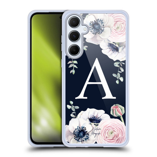 Nature Magick Floral Monogram Navy Flowers 1 Letter A Soft Gel Case for Samsung Galaxy A55 5G