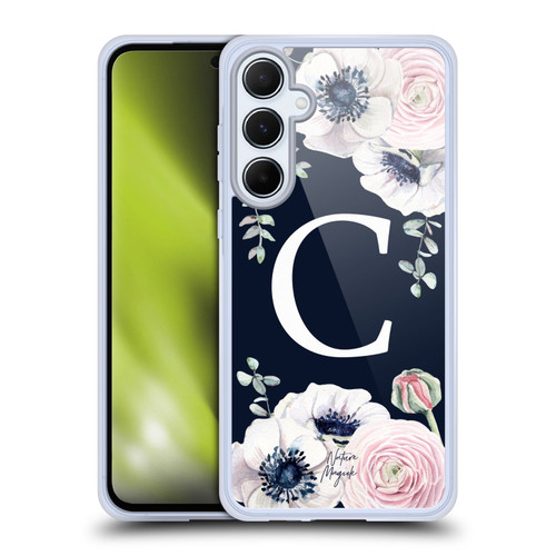 Nature Magick Floral Monogram Navy Flowers 1 Letter C Soft Gel Case for Samsung Galaxy A55 5G
