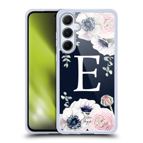 Nature Magick Floral Monogram Navy Flowers 1 Letter E Soft Gel Case for Samsung Galaxy A55 5G
