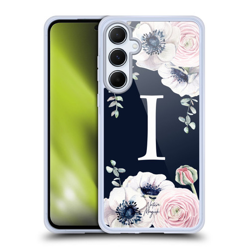 Nature Magick Floral Monogram Navy Flowers 1 Letter I Soft Gel Case for Samsung Galaxy A55 5G