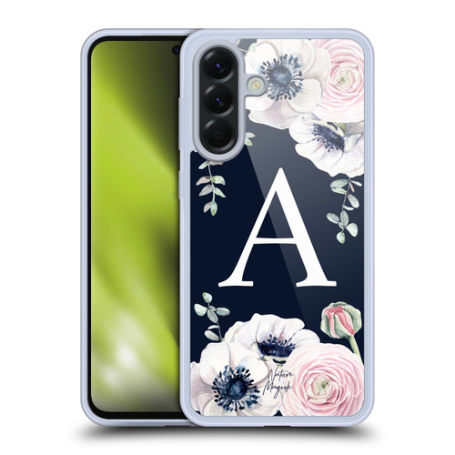 Nature Magick Floral Monogram Navy Flowers 1 Letter A Soft Gel Case for Samsung Galaxy A56 5G
