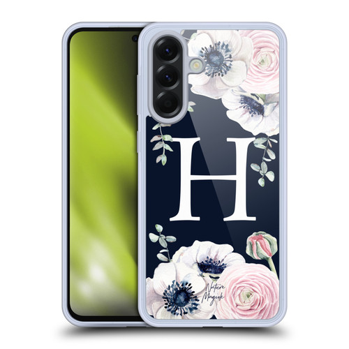 Nature Magick Floral Monogram Navy Flowers 1 Letter H Soft Gel Case for Samsung Galaxy A56 5G