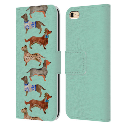 Cat Coquillette Animals Blue Dachshunds Leather Book Wallet Case Cover For Apple iPhone 6 / iPhone 6s
