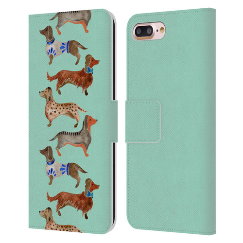 Cat Coquillette Animals Blue Dachshunds Leather Book Wallet Case Cover For Apple iPhone 7 Plus / iPhone 8 Plus
