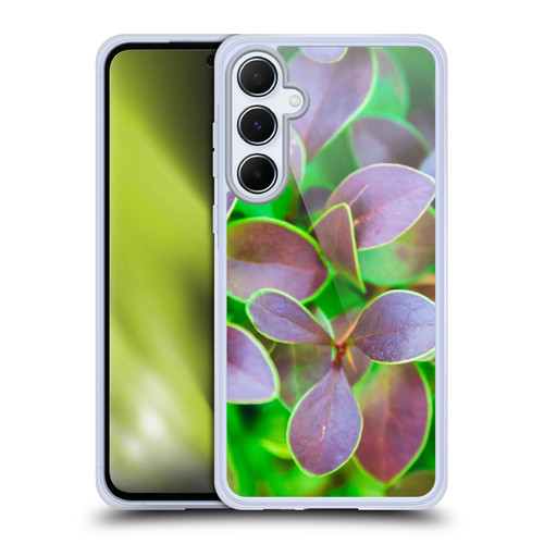 PLdesign Flowers And Leaves Green And Purple Soft Gel Case for Samsung Galaxy A55 5G
