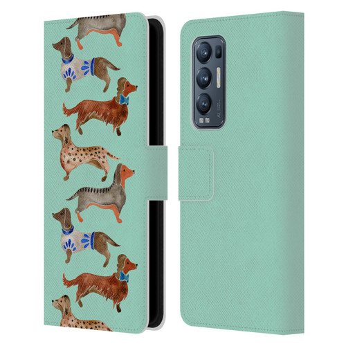 Cat Coquillette Animals Blue Dachshunds Leather Book Wallet Case Cover For OPPO Find X3 Neo / Reno5 Pro+ 5G