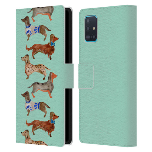 Cat Coquillette Animals Blue Dachshunds Leather Book Wallet Case Cover For Samsung Galaxy A51 (2019)