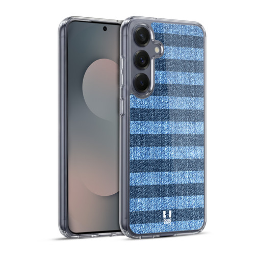Head Case Designs Printed Denim Striped Soft Gel Case for Samsung Galaxy S25+ & MagSafe
