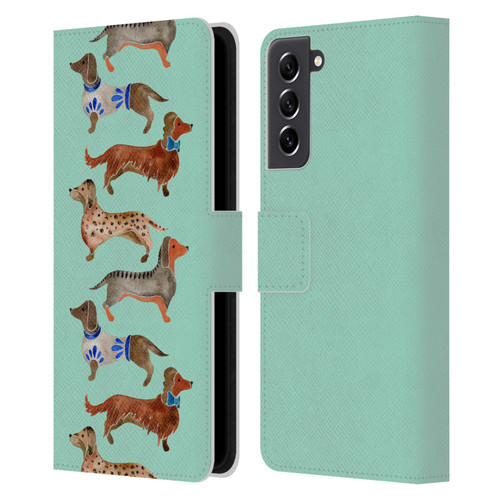 Cat Coquillette Animals Blue Dachshunds Leather Book Wallet Case Cover For Samsung Galaxy S21 FE 5G