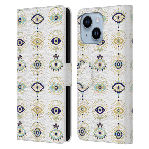 Cat Coquillette Linear White Evil Eyes Pattern Leather Book Wallet Case Cover For Apple iPhone 14 Plus