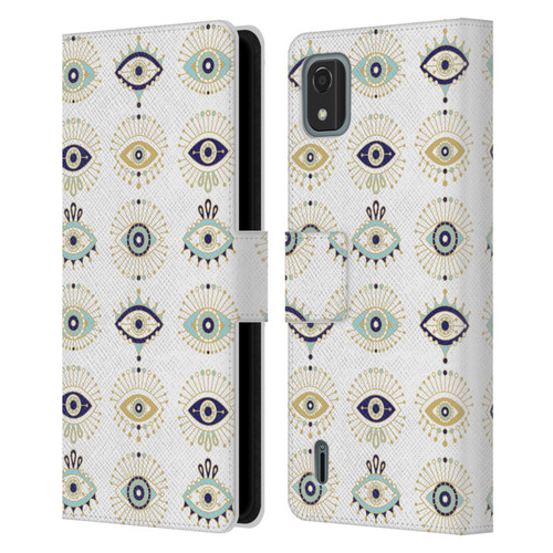 Cat Coquillette Linear White Evil Eyes Pattern Leather Book Wallet Case Cover For Nokia C2 2nd Edition