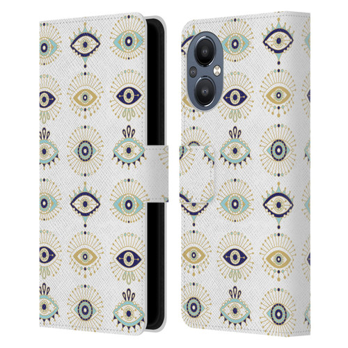 Cat Coquillette Linear White Evil Eyes Pattern Leather Book Wallet Case Cover For OnePlus Nord N20 5G