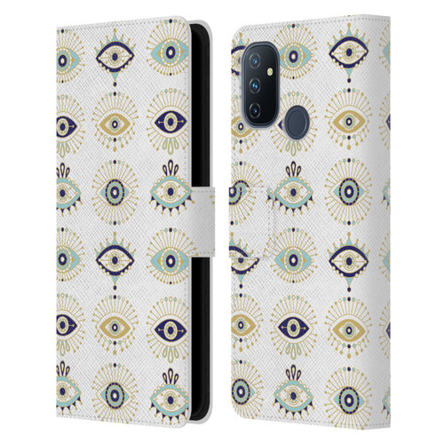 Cat Coquillette Linear White Evil Eyes Pattern Leather Book Wallet Case Cover For OnePlus Nord N100