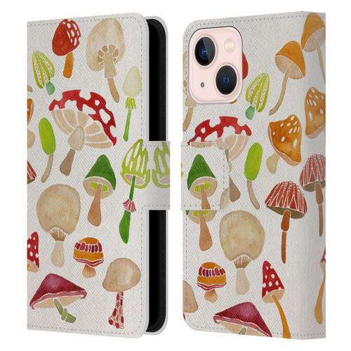 Cat Coquillette Nature Mushrooms Leather Book Wallet Case Cover For Apple iPhone 13 Mini