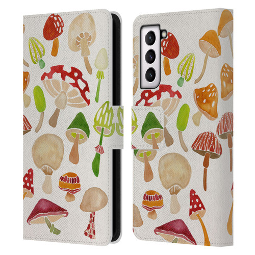 Cat Coquillette Nature Mushrooms Leather Book Wallet Case Cover For Samsung Galaxy S21 5G