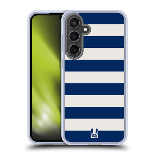 Head Case Designs Stripes Collection Blue And White Soft Gel Case for Samsung Galaxy S24 FE & MagSafe