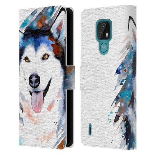 Pixie Cold Animals Husky Leather Book Wallet Case Cover For Motorola Moto E7