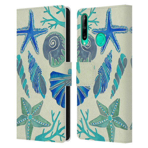 Cat Coquillette Sea Seashells Blue Leather Book Wallet Case Cover For Huawei P40 lite E