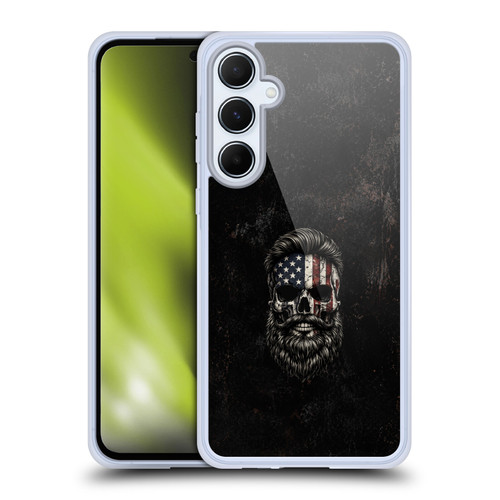 Head Case Designs Football USA American Flag Black Bearded Skull Soft Gel Case for Samsung Galaxy A55 5G