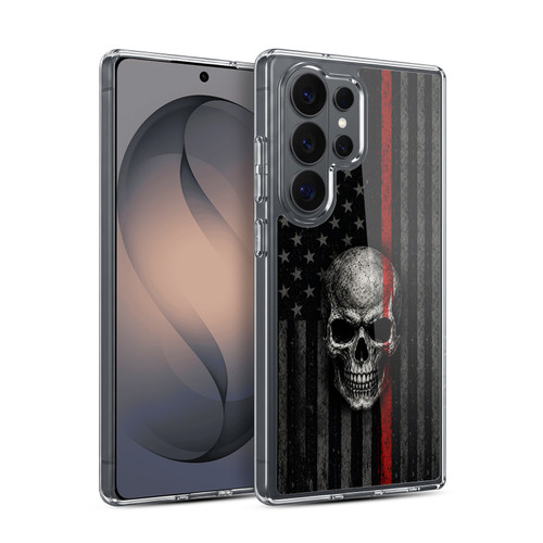 Head Case Designs Football USA American Flag Black Dark Tone Skull Soft Gel Case for Samsung Galaxy S26 Ultra