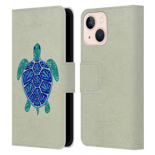 Cat Coquillette Sea Turtle Blue Leather Book Wallet Case Cover For Apple iPhone 13 Mini
