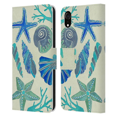 Cat Coquillette Sea Seashells Blue Leather Book Wallet Case Cover For Apple iPhone XR