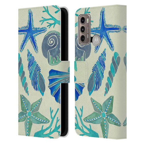 Cat Coquillette Sea Seashells Blue Leather Book Wallet Case Cover For Motorola Moto G60 / Moto G40 Fusion