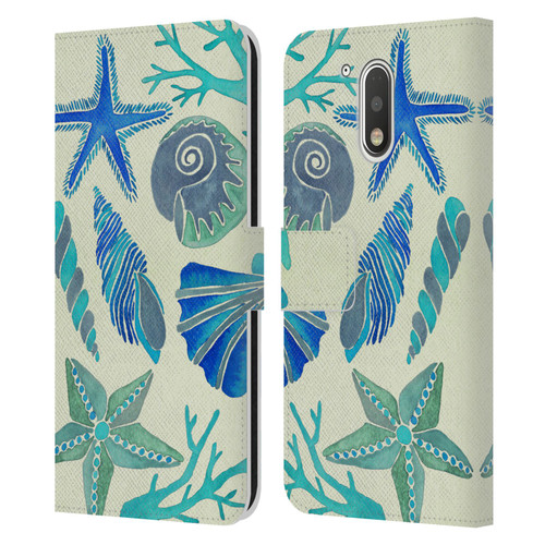 Cat Coquillette Sea Seashells Blue Leather Book Wallet Case Cover For Motorola Moto G41