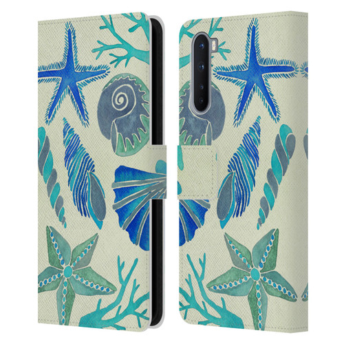 Cat Coquillette Sea Seashells Blue Leather Book Wallet Case Cover For OnePlus Nord 5G
