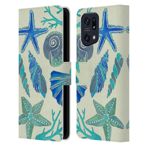 Cat Coquillette Sea Seashells Blue Leather Book Wallet Case Cover For OPPO Find X5