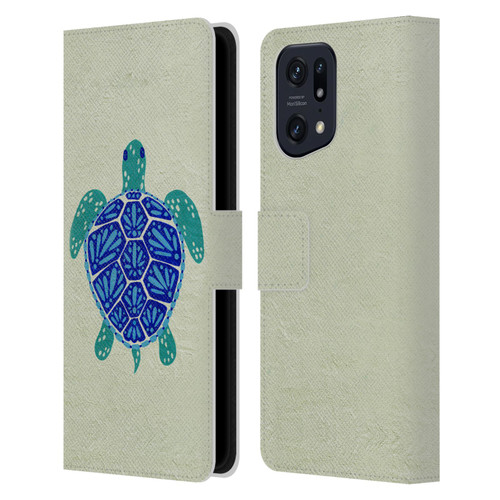 Cat Coquillette Sea Turtle Blue Leather Book Wallet Case Cover For OPPO Find X5