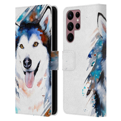 Pixie Cold Animals Husky Leather Book Wallet Case Cover For Samsung Galaxy S22 Ultra 5G