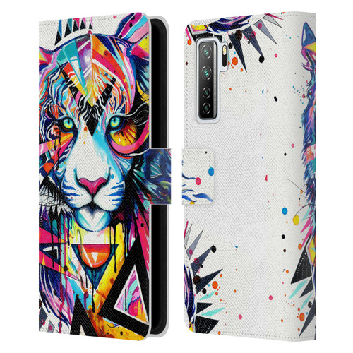 Pixie Cold Cats Shattered Tiger Leather Book Wallet Case Cover For Huawei Nova 7 SE/P40 Lite 5G