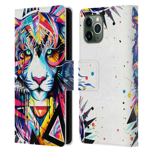 Pixie Cold Cats Shattered Tiger Leather Book Wallet Case Cover For Apple iPhone 11 Pro