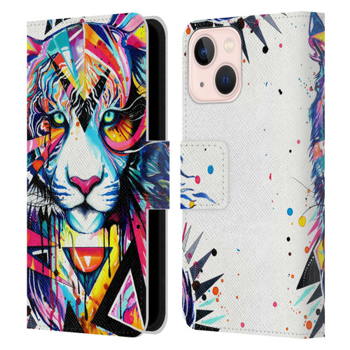 Pixie Cold Cats Shattered Tiger Leather Book Wallet Case Cover For Apple iPhone 13 Mini