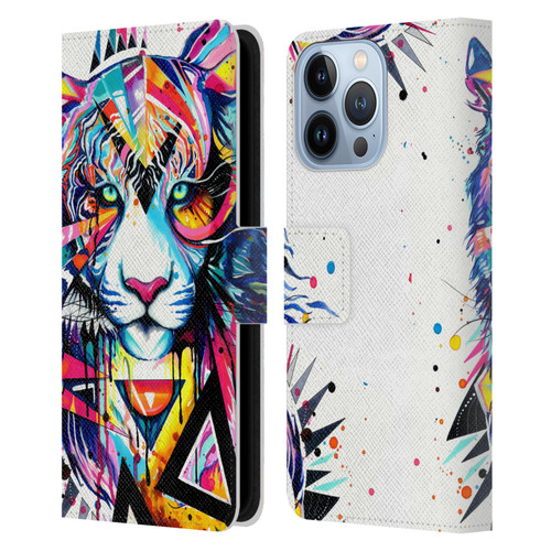 Pixie Cold Cats Shattered Tiger Leather Book Wallet Case Cover For Apple iPhone 13 Pro