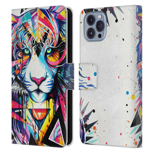 Pixie Cold Cats Shattered Tiger Leather Book Wallet Case Cover For Apple iPhone 14