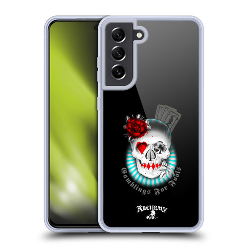 Alchemy Gothic Skull And Cards Gambling's For Fools Soft Gel Case for Samsung Galaxy S21 FE 5G & MagSafe